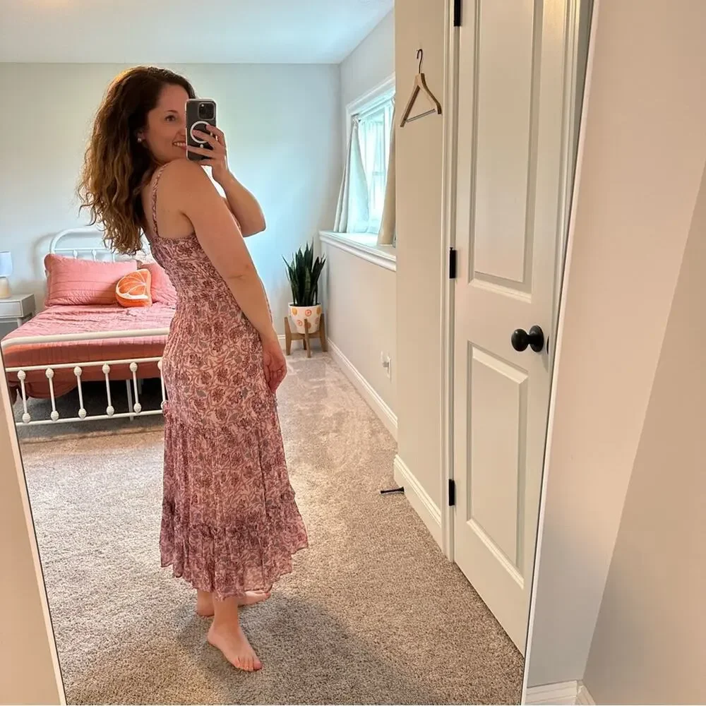 Anthropologie Pink Floral Maxi Dress XS